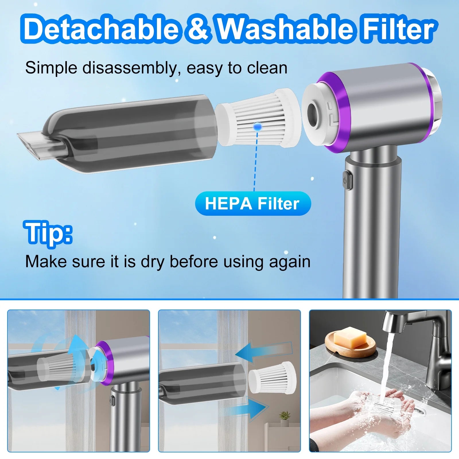 Car Vacuum Cleaner, 18KPA Cordless Handheld Vacuum, 3 in 1 Vacuum & Air Duster, Portable Vacuum for Car, Pet Hair and Keyboard