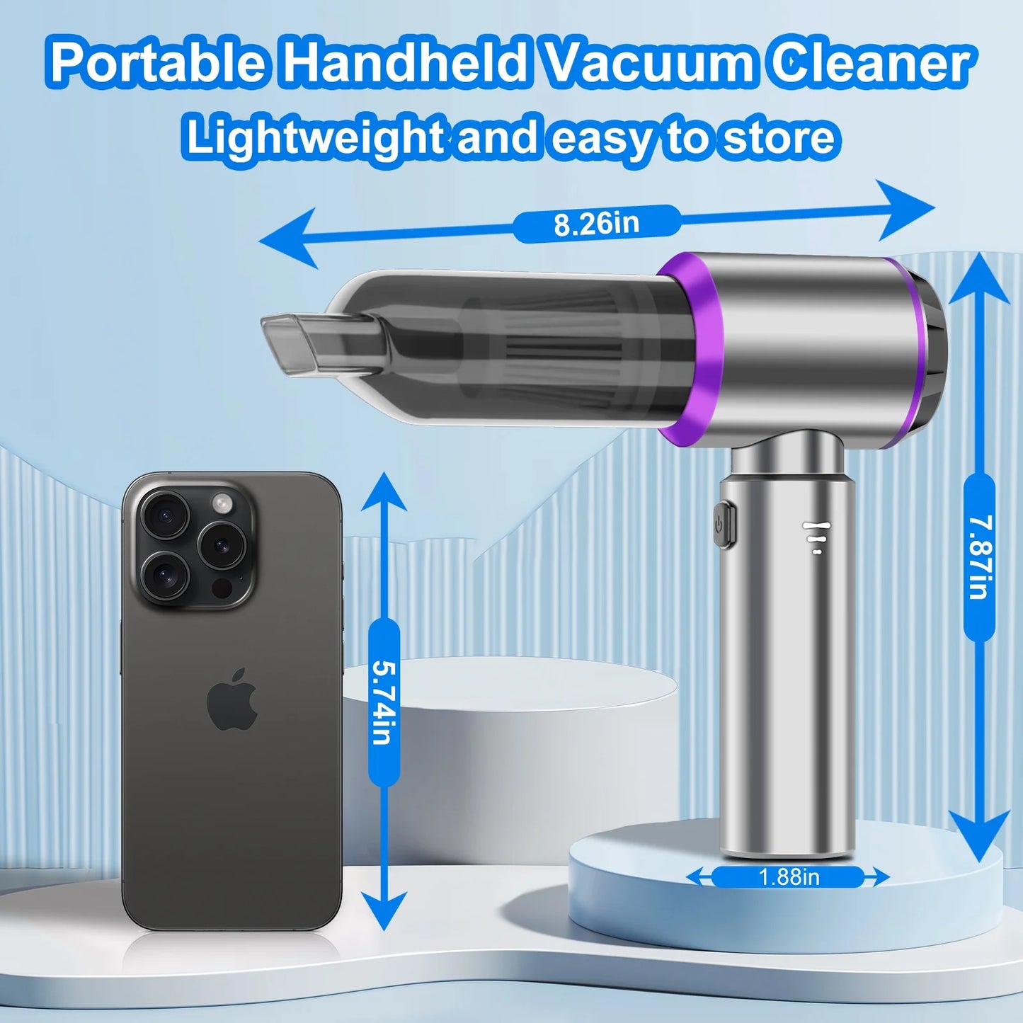 Car Vacuum Cleaner, 18KPA Cordless Handheld Vacuum, 3 in 1 Vacuum & Air Duster, Portable Vacuum for Car, Pet Hair and Keyboard