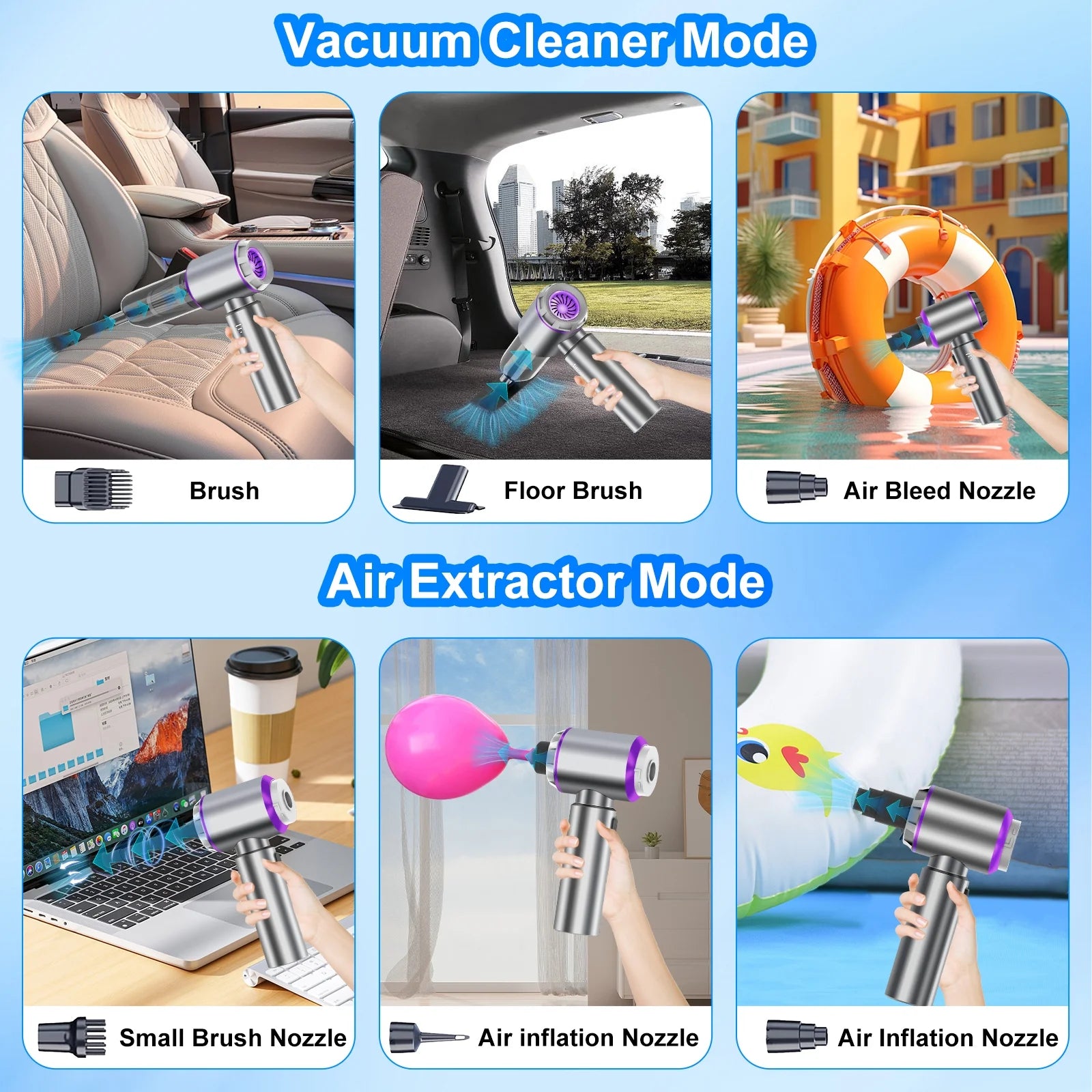 Car Vacuum Cleaner, 18KPA Cordless Handheld Vacuum, 3 in 1 Vacuum & Air Duster, Portable Vacuum for Car, Pet Hair and Keyboard